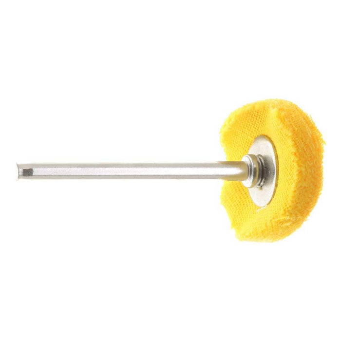 22mm - 7/8 inch Yellow Cloth Buffing Wheel - 1/8 inch shank - widgetsupply.com