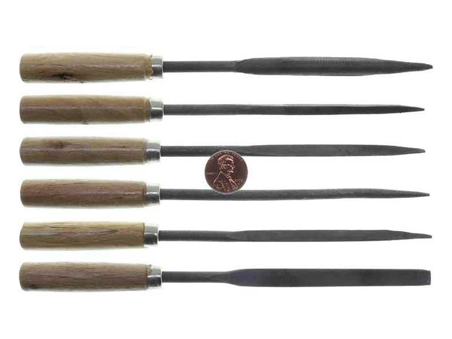 6pc 5 x 180mm COARSE Needle File Set - Wood Handles - widgetsupply.com