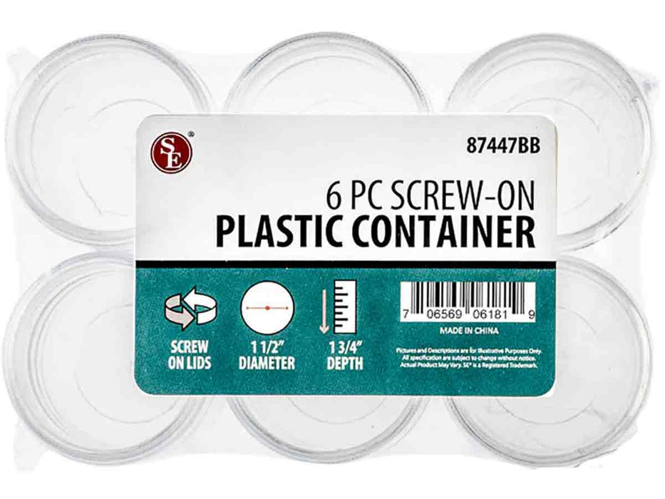 38.1mm - 1 1/2 inch Round Plastic Containers - Screw On Lid - 6pc