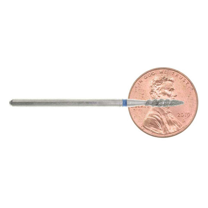 02.4 x 11mm Striped Flame Diamond burr - 150 Grit - 3/32 inch shank - widgetsupply.com