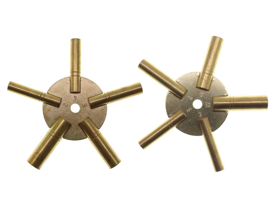 2pc Brass Clock Winding Key Set - 10 Sizes — widgetsupply.com