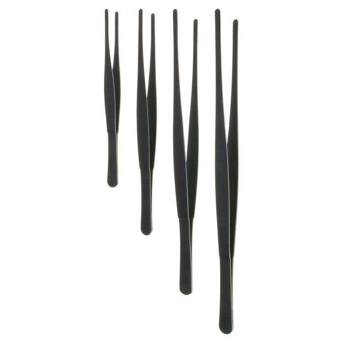 4pc Serrated Thumb Tweezer Set Large Black Steel - widgetsupply.com