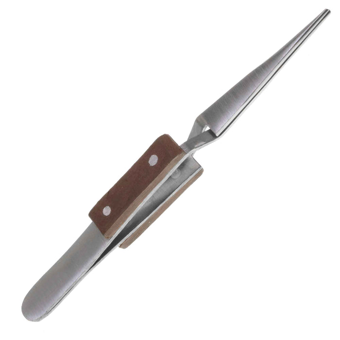 4 5/8 inch Clamp Tweezer with Fiber Grip Fine Plain Tip - widgetsupply.com