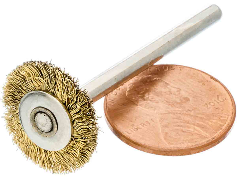 15.9mm - 5/8 inch Brass Wheel Brush - 1/8 inch Shank - 1pc - widgetsupply.com