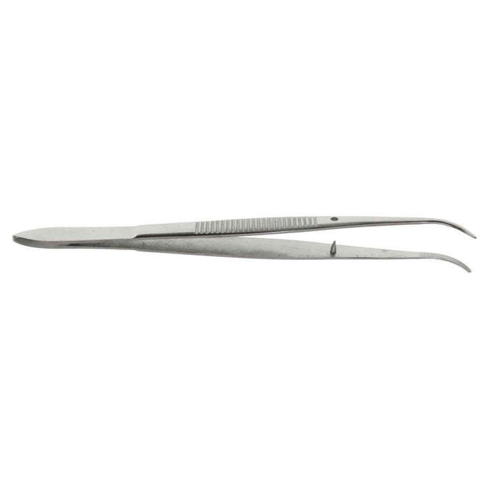 4.5 inch Splinter Tweezer Curved Serrated Medium Tip. Position Pin - widgetsupply.com