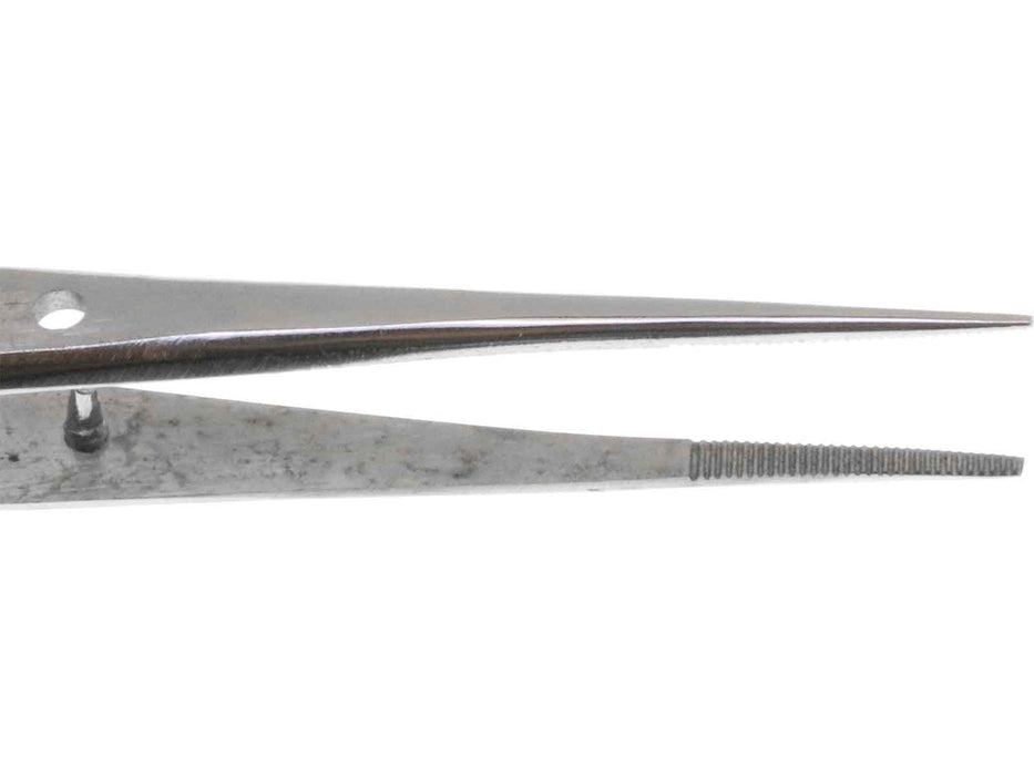4.5 inch Splinter Tweezer Serrated Medium Tip. Position Pin - widgetsupply.com