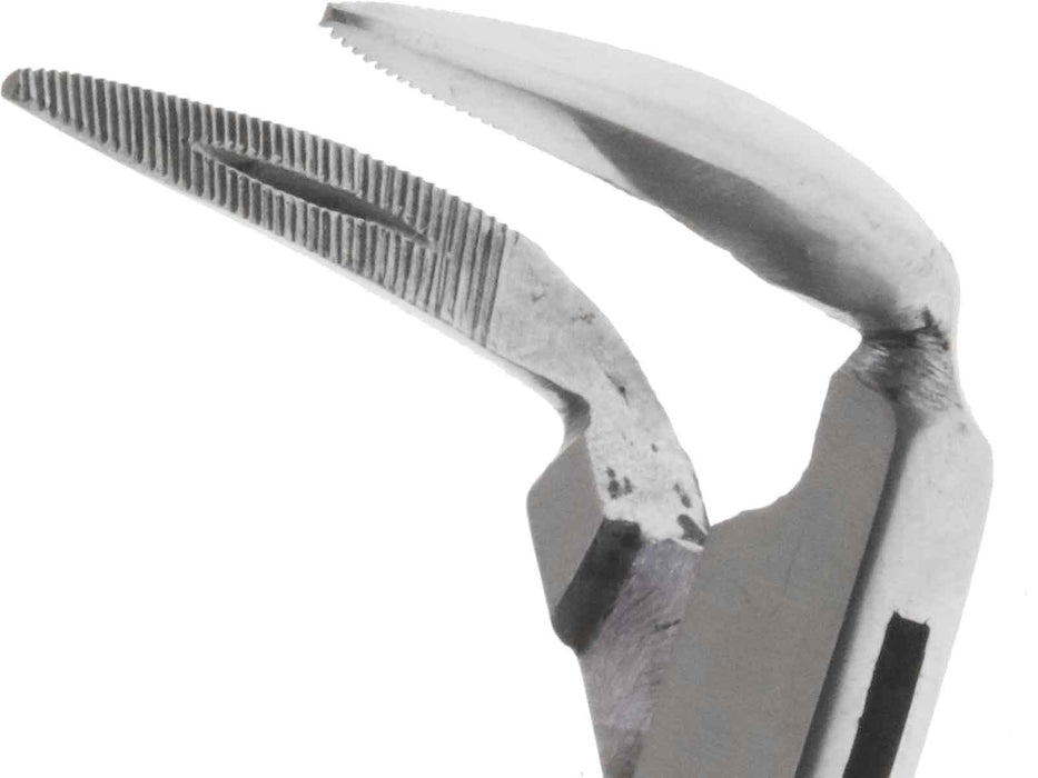 5 inch V-Splinter Hemostats - 90 degree bent needle holder serrated tip - widgetsupply.com